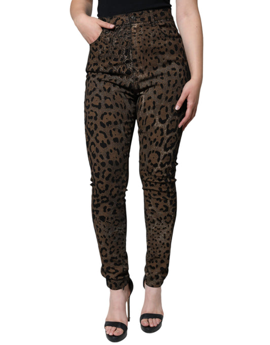 Dolce & Gabbana Brown Leopard Cotton Skinny Denim Jeans by Dolce & Gabbana