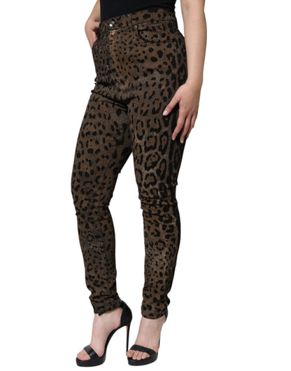 Dolce & Gabbana Brown Leopard Cotton Skinny Denim Jeans by Dolce & Gabbana