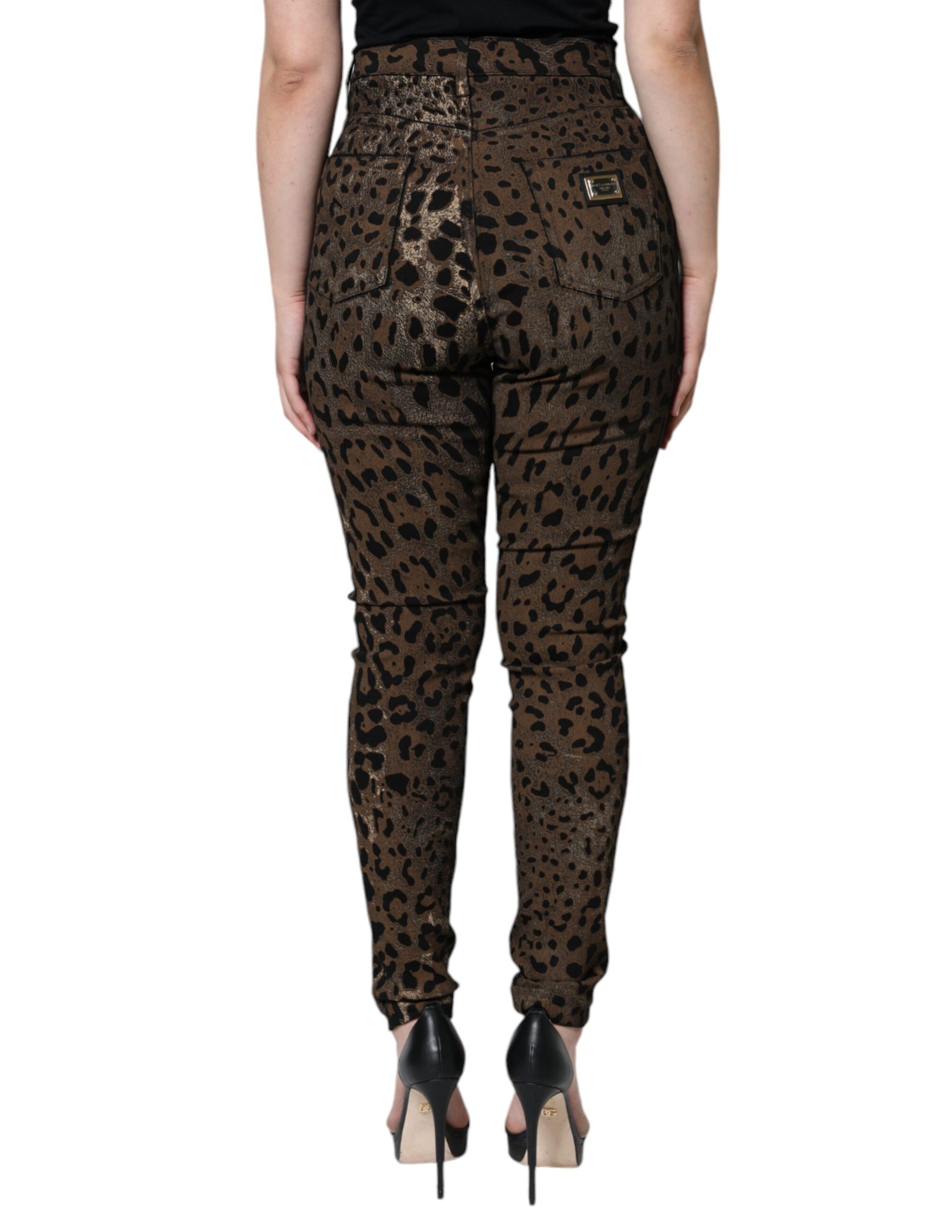 Dolce & Gabbana Brown Leopard Cotton Skinny Denim Jeans by Dolce & Gabbana