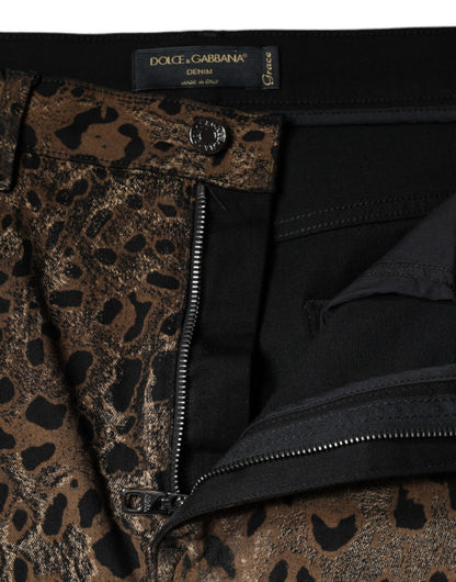 Dolce & Gabbana Brown Leopard Cotton Skinny Denim Jeans by Dolce & Gabbana
