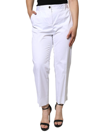 Dolce & Gabbana White Cotton Mid Waist Tapered Denim Jeans by Dolce & Gabbana