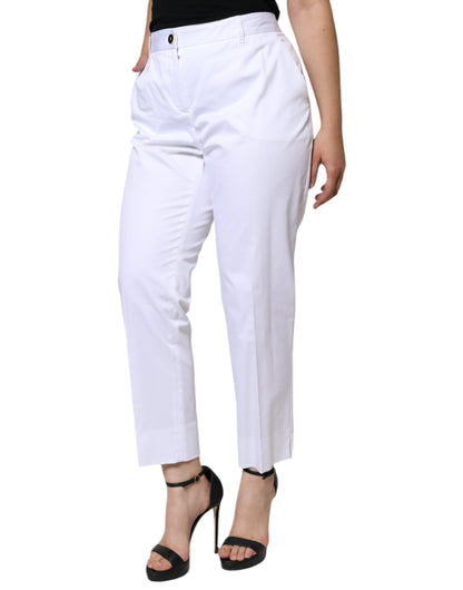 Dolce & Gabbana White Cotton Mid Waist Tapered Denim Jeans by Dolce & Gabbana