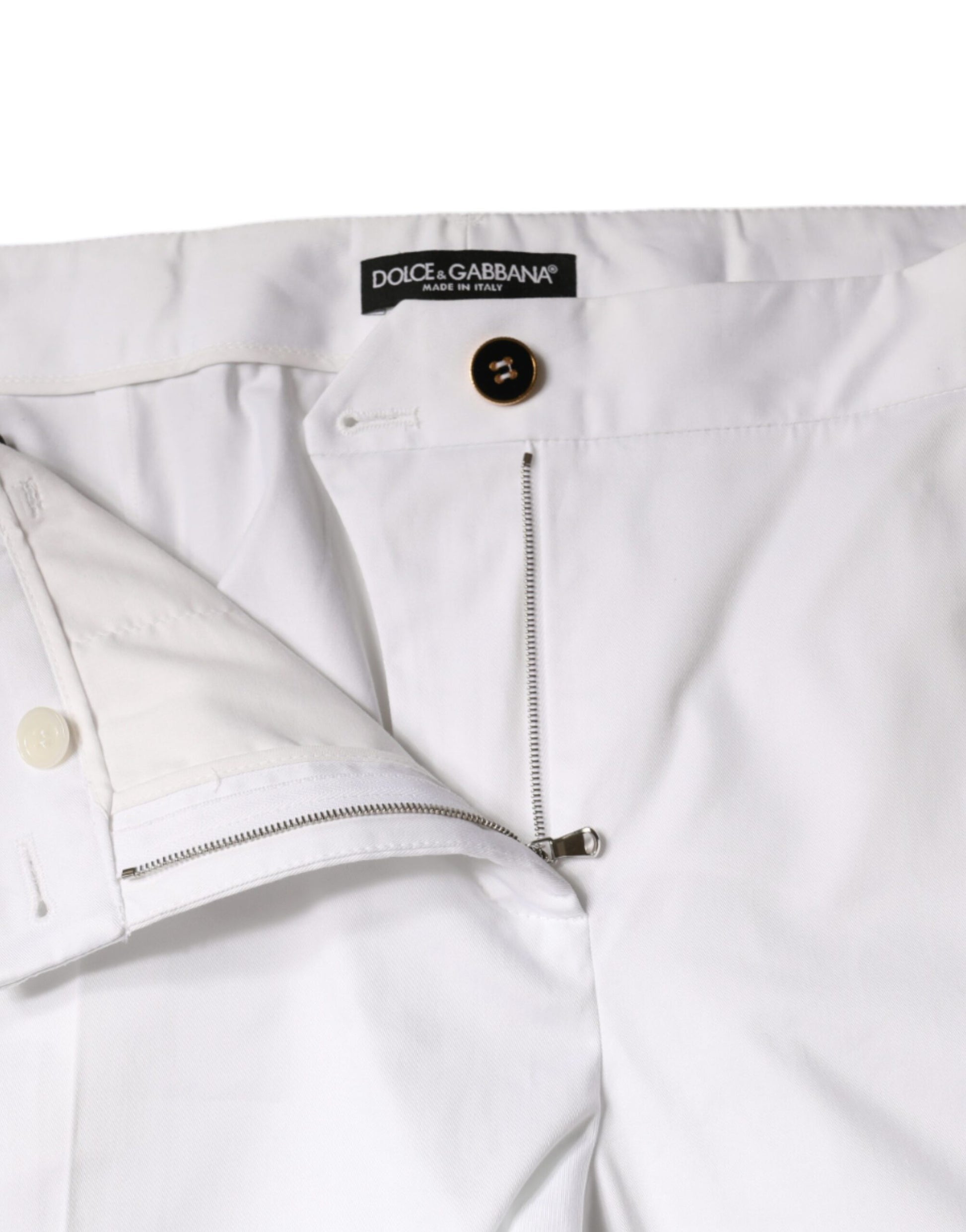Dolce & Gabbana White Cotton Mid Waist Tapered Denim Jeans by Dolce & Gabbana