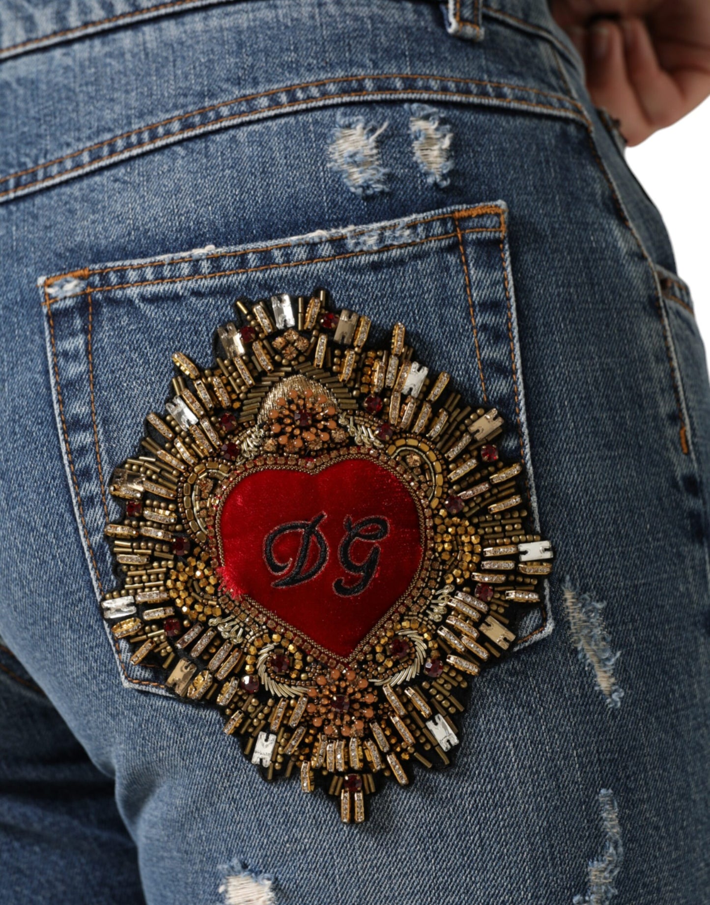 Dolce & Gabbana Blue Cotton Tattered Boyfriend Denim Jeans by Dolce & Gabbana