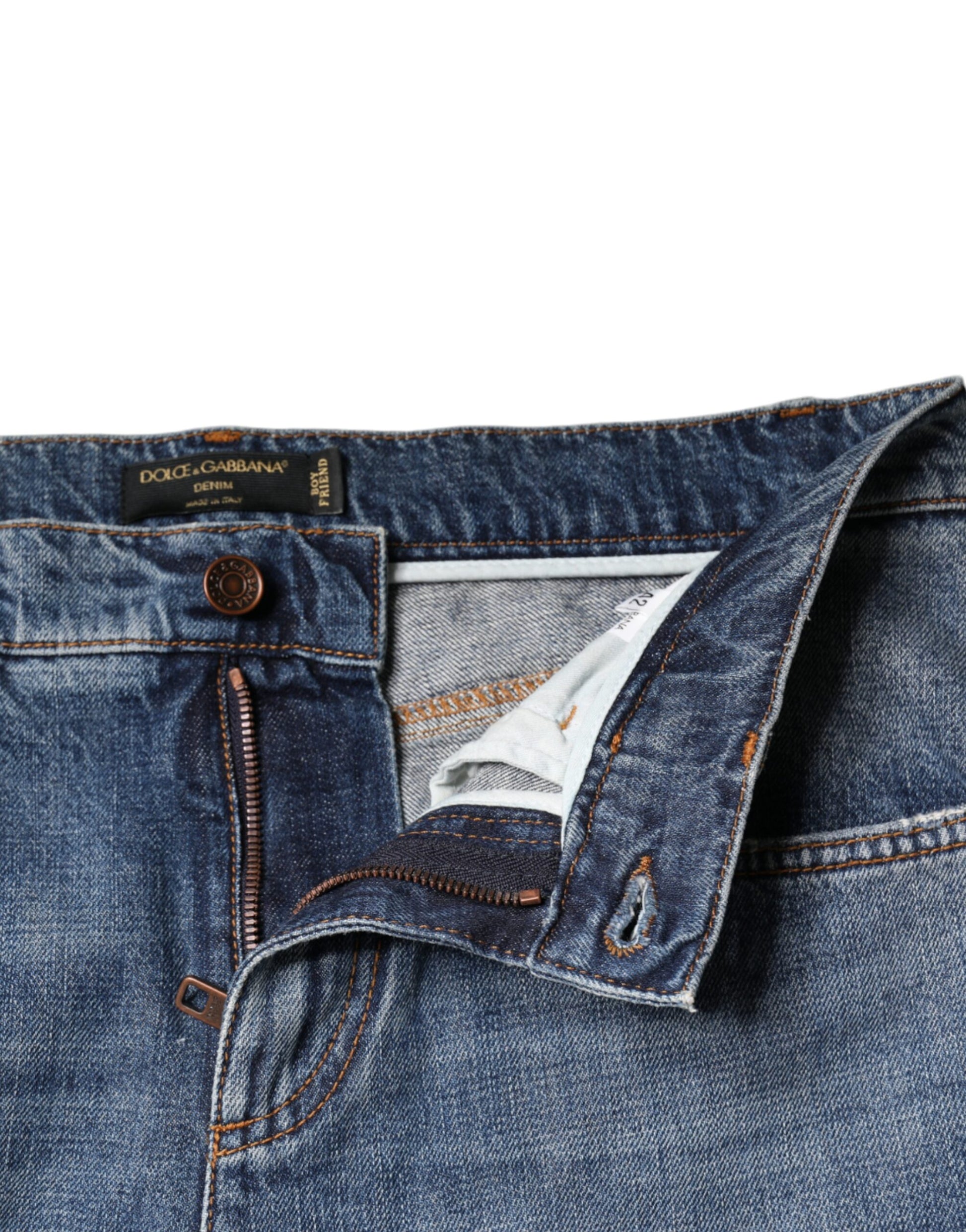 Dolce & Gabbana Blue Cotton Tattered Boyfriend Denim Jeans by Dolce & Gabbana