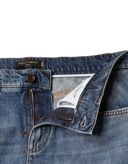 Dolce & Gabbana Blue Cotton Tattered Boyfriend Denim Jeans by Dolce & Gabbana