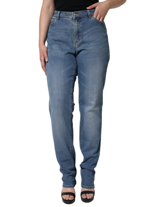 Emporio Armani Blue Washed High Waisted Skinny Women Denim Jeans by Emporio Armani