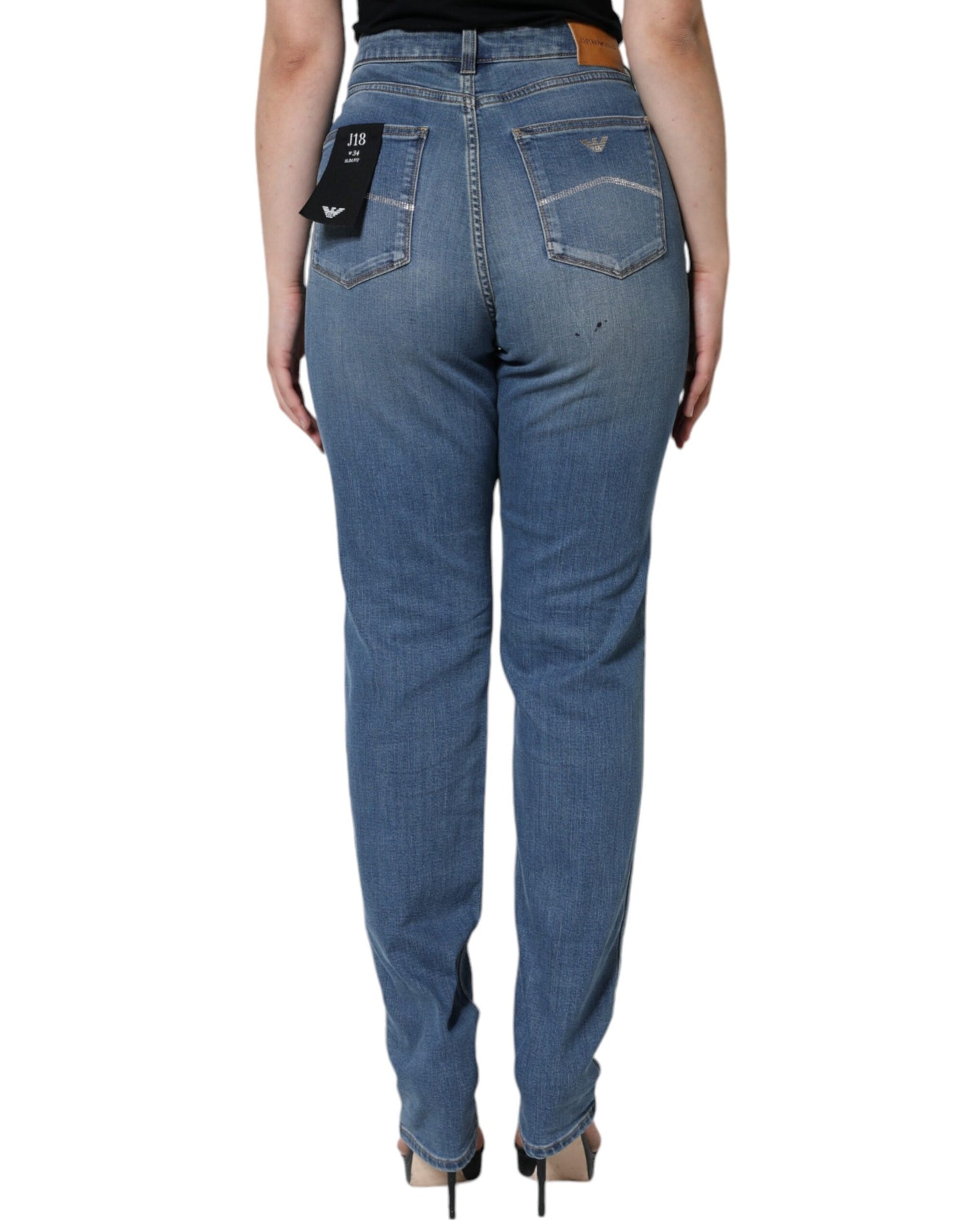 Emporio Armani Blue Washed High Waisted Skinny Women Denim Jeans by Emporio Armani