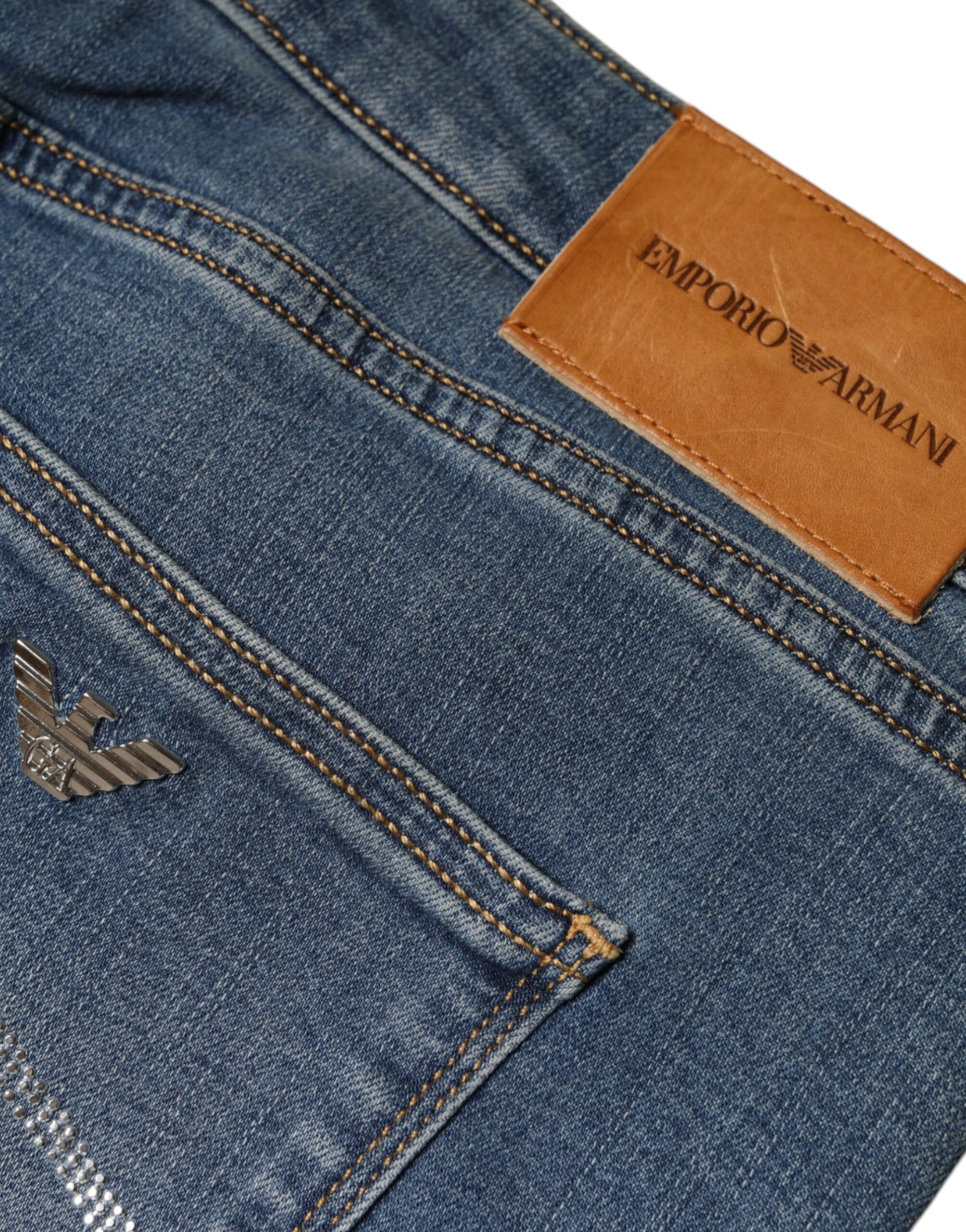 Emporio Armani Blue Washed High Waisted Skinny Women Denim Jeans by Emporio Armani