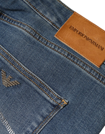 Emporio Armani Blue Washed High Waisted Skinny Women Denim Jeans by Emporio Armani