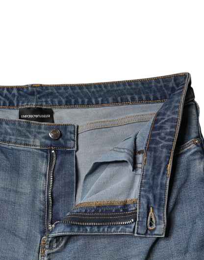 Emporio Armani Blue Washed High Waisted Skinny Women Denim Jeans by Emporio Armani