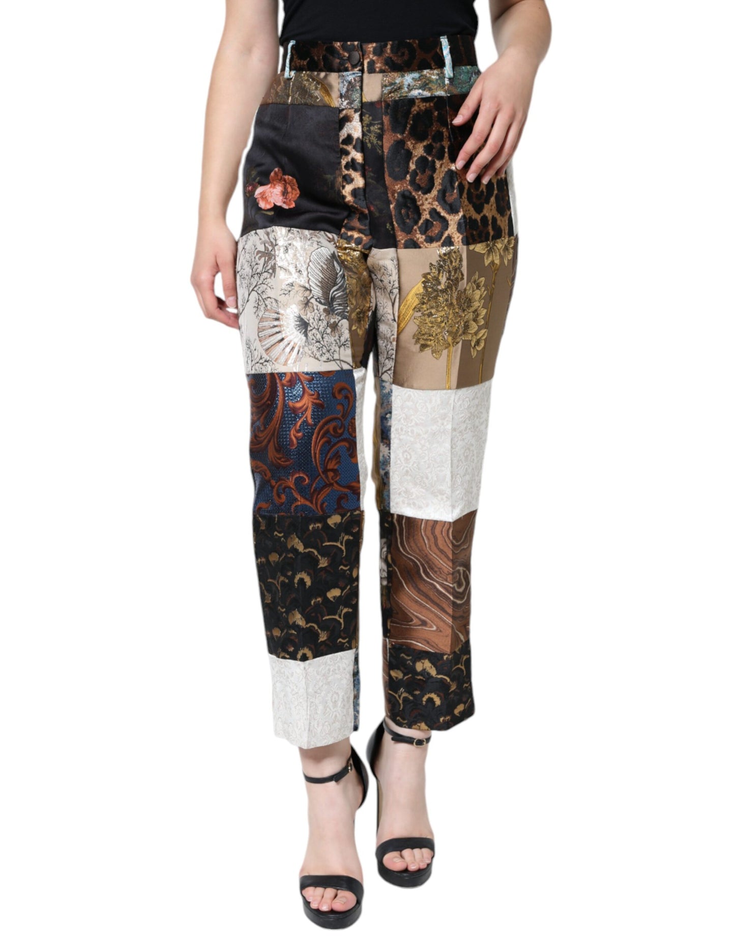 Dolce & Gabbana Multicolor Patchwork Jacquard High Waist Pants by Dolce & Gabbana