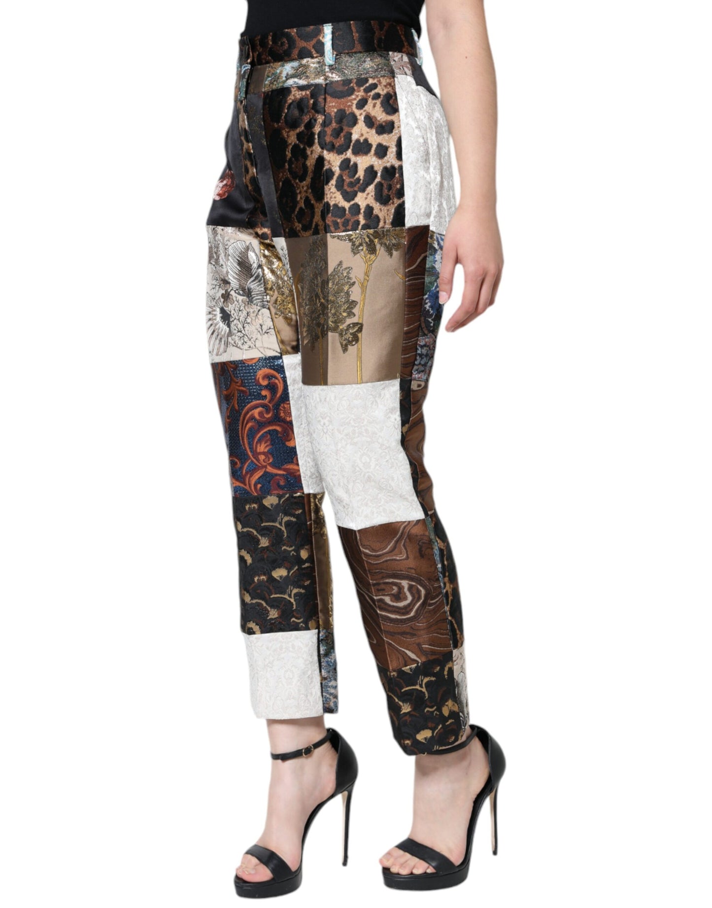 Dolce & Gabbana Multicolor Patchwork Jacquard High Waist Pants by Dolce & Gabbana
