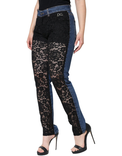 Dolce & Gabbana Black Floral Lace Front Skinny Denim Jeans by Dolce & Gabbana
