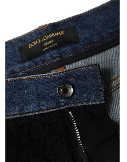 Dolce & Gabbana Black Floral Lace Front Skinny Denim Jeans by Dolce & Gabbana