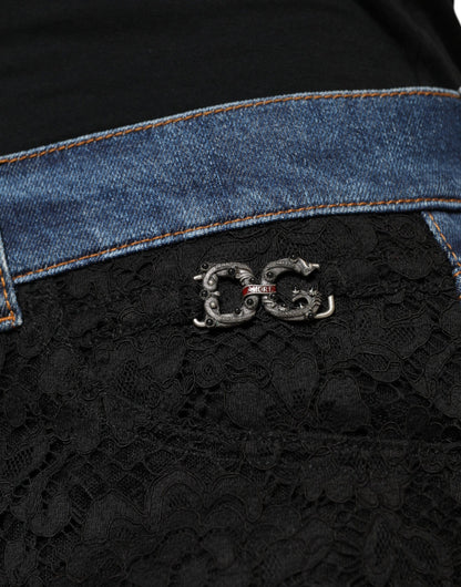 Dolce & Gabbana Black Floral Lace Front Skinny Denim Jeans by Dolce & Gabbana