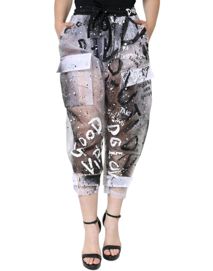 Dolce & Gabbana White See Through Logo Cropped Cargo Pants by Dolce & Gabbana