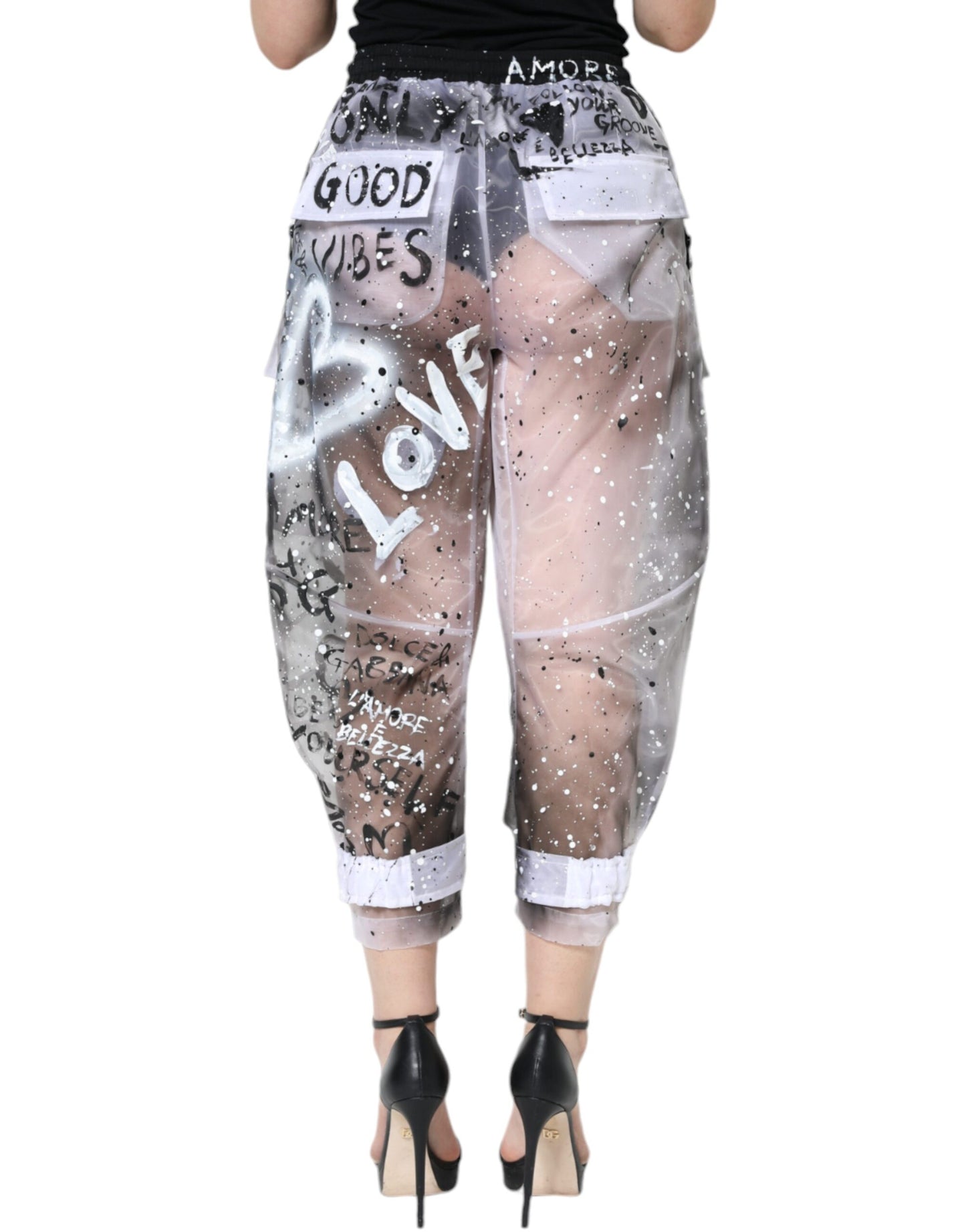 Dolce & Gabbana White See Through Logo Cropped Cargo Pants by Dolce & Gabbana