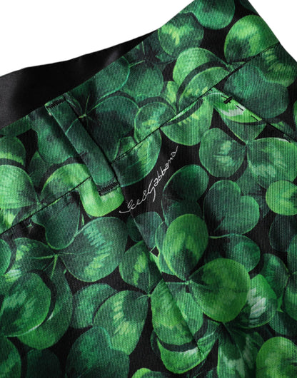 Dolce & Gabbana Green Clover Silk Satin High Waist Tapered Pants by Dolce & Gabbana