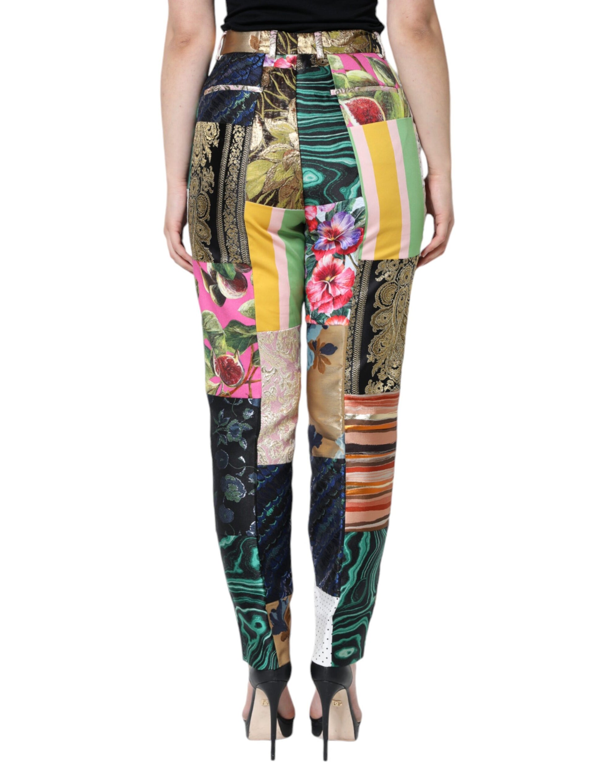 Dolce & Gabbana Multicolor Patchwork Jacquard High Waist Pants by Dolce & Gabbana