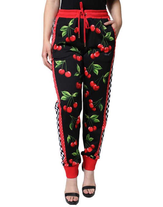 Dolce & Gabbana Black Red Cherry Mid Waist Jogger Pants by Dolce & Gabbana