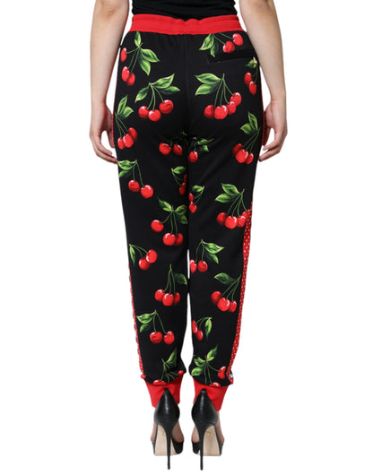 Dolce & Gabbana Black Red Cherry Mid Waist Jogger Pants by Dolce & Gabbana