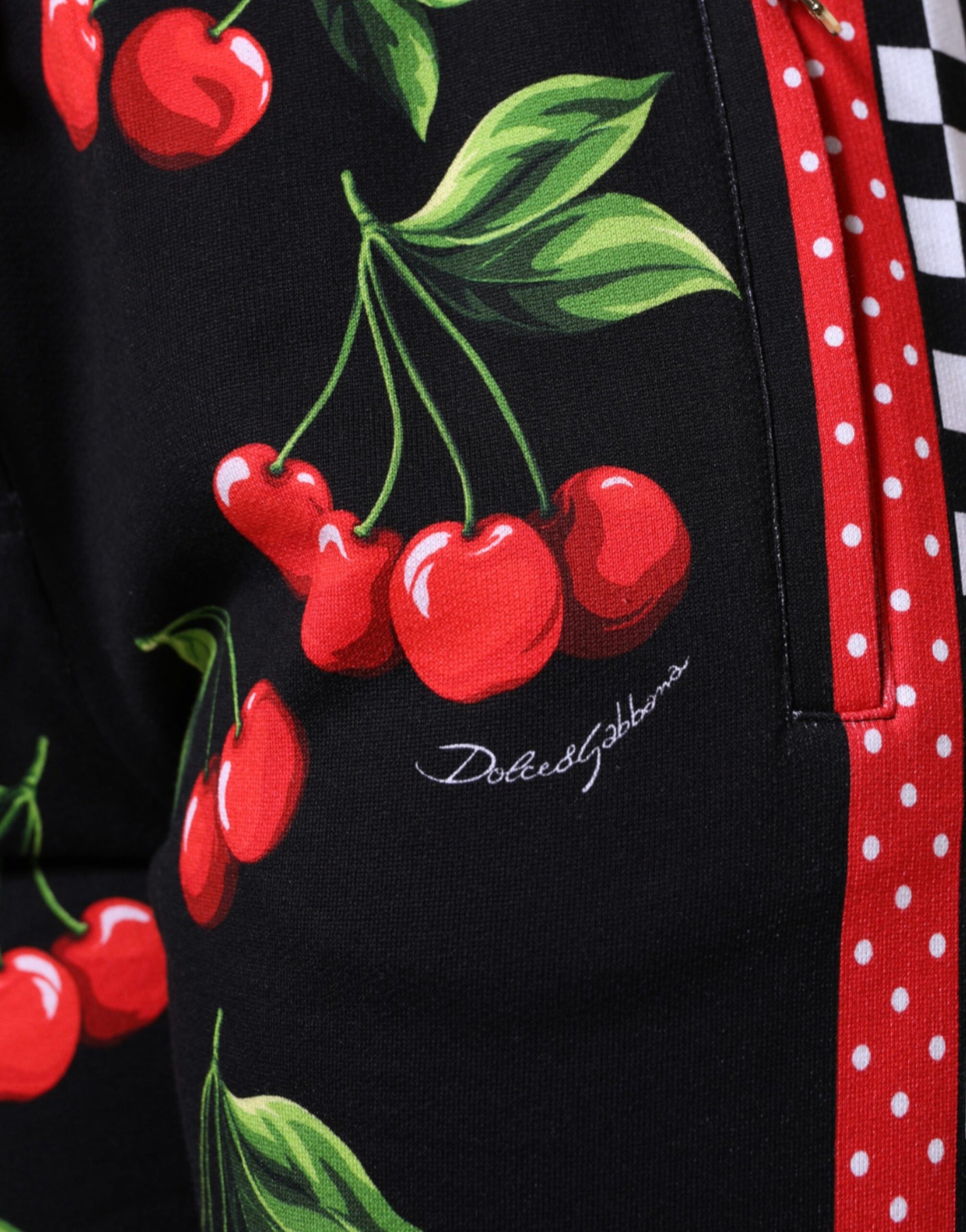 Dolce & Gabbana Black Red Cherry Mid Waist Jogger Pants by Dolce & Gabbana