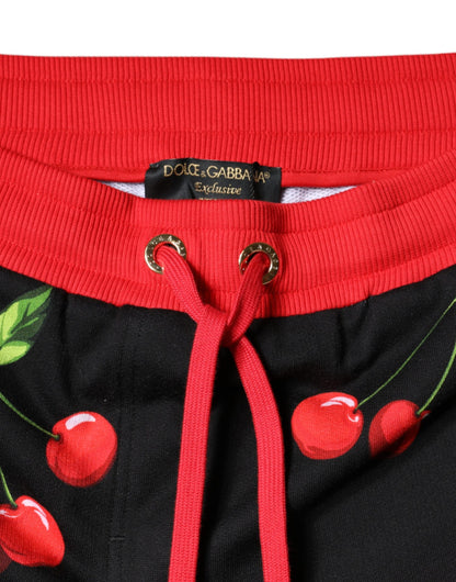Dolce & Gabbana Black Red Cherry Mid Waist Jogger Pants by Dolce & Gabbana