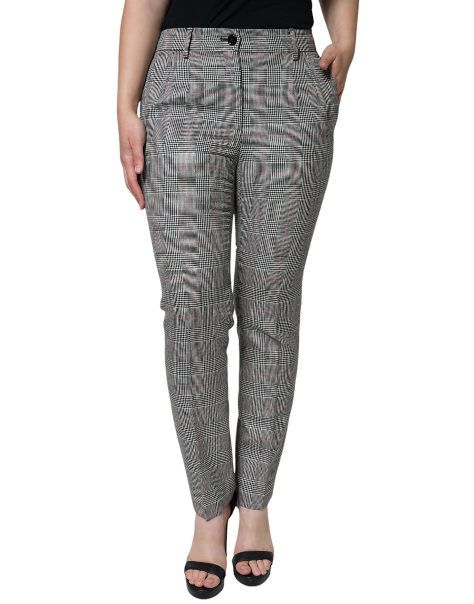 Dolce & Gabbana Gray Plaid Wool Mid Waist Women Tapered Pants by Dolce & Gabbana
