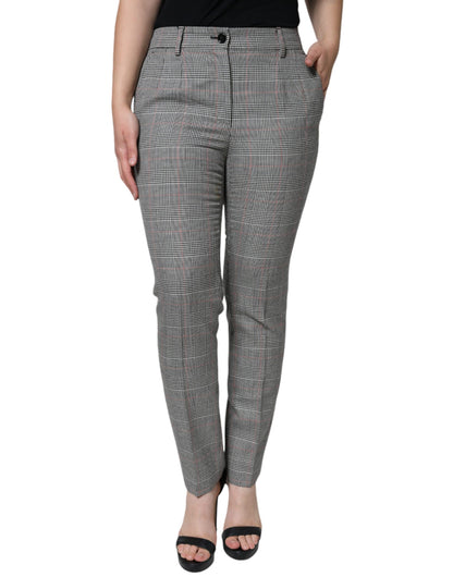Dolce & Gabbana Gray Plaid Wool Mid Waist Women Tapered Pants by Dolce & Gabbana
