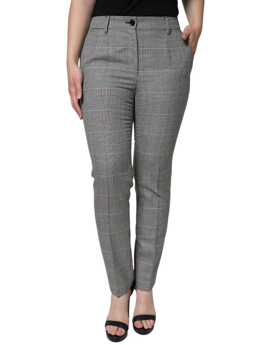 Dolce & Gabbana Gray Plaid Wool Mid Waist Women Tapered Pants by Dolce & Gabbana