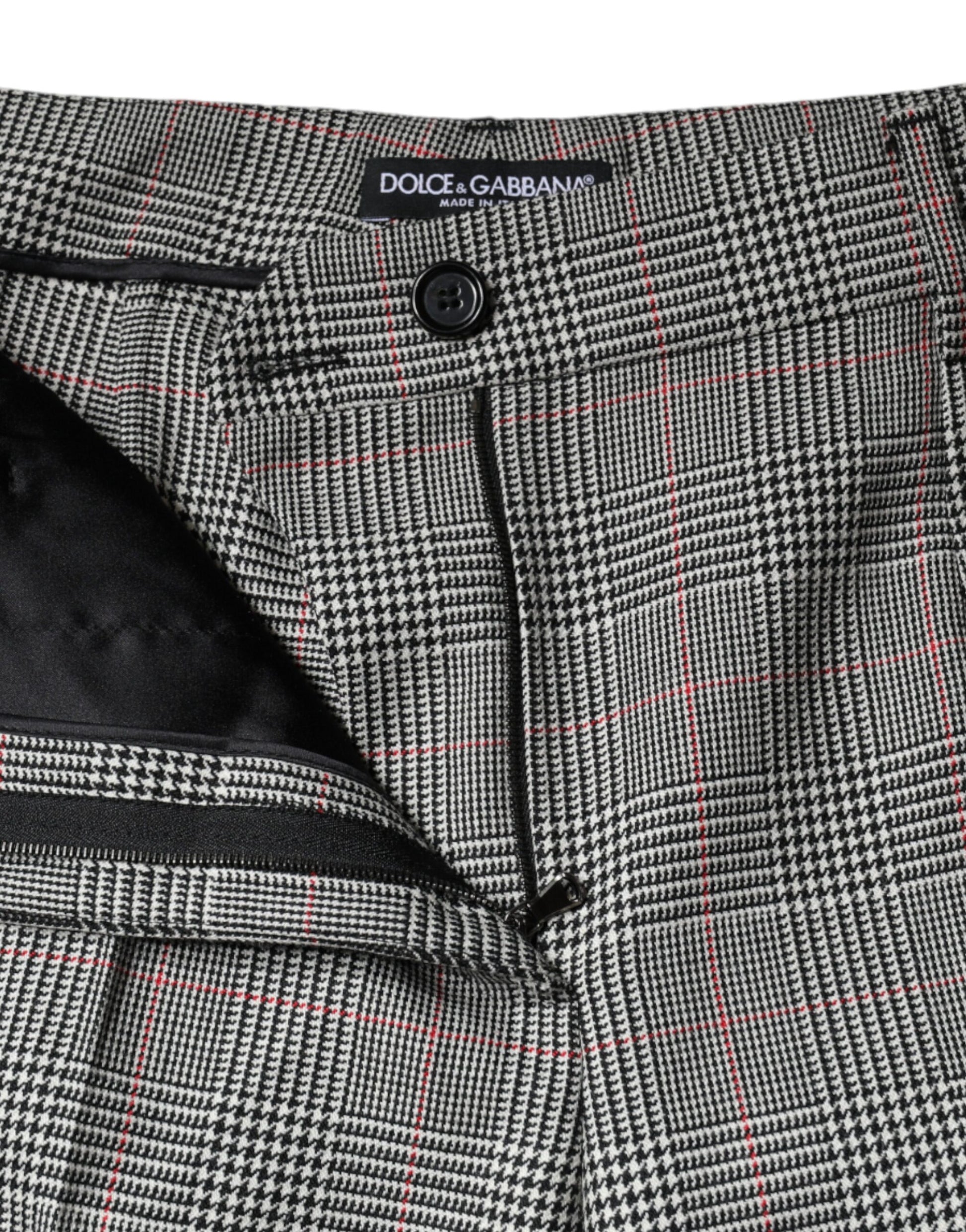 Dolce & Gabbana Gray Plaid Wool Mid Waist Women Tapered Pants by Dolce & Gabbana