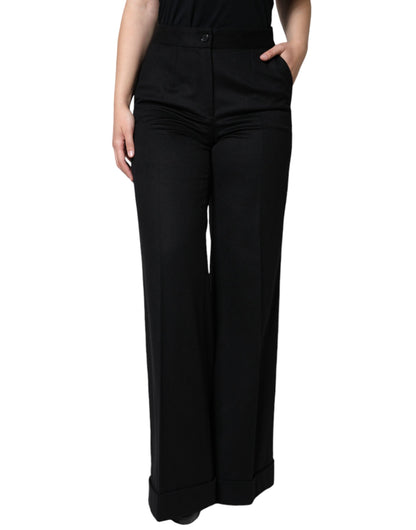 Dolce & Gabbana Black Cashmere Mid Waist Women Boot Cut Pants by Dolce & Gabbana