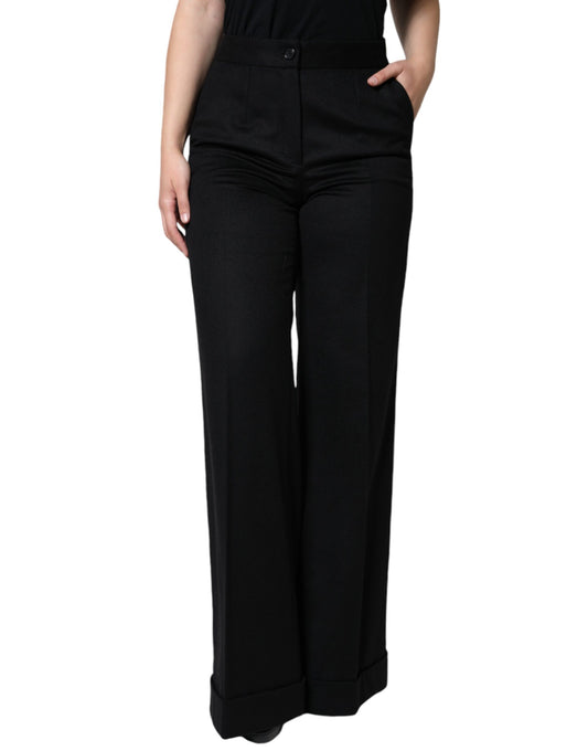 Dolce & Gabbana Black Cashmere Mid Waist Women Boot Cut Pants by Dolce & Gabbana