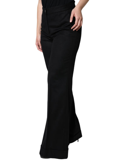 Dolce & Gabbana Black Cashmere Mid Waist Women Boot Cut Pants by Dolce & Gabbana