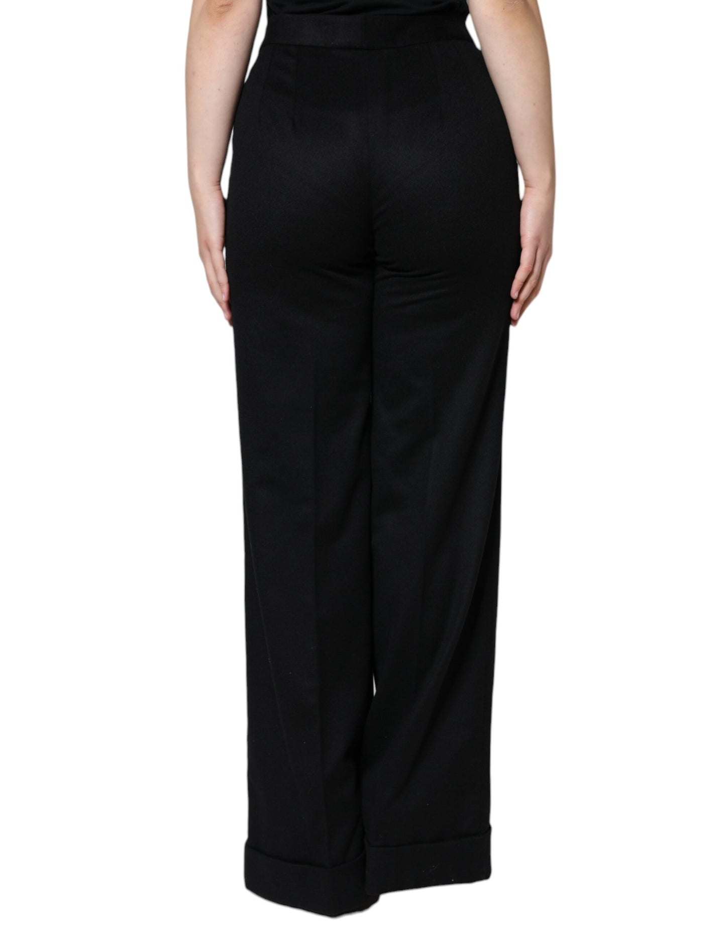 Dolce & Gabbana Black Cashmere Mid Waist Women Boot Cut Pants by Dolce & Gabbana