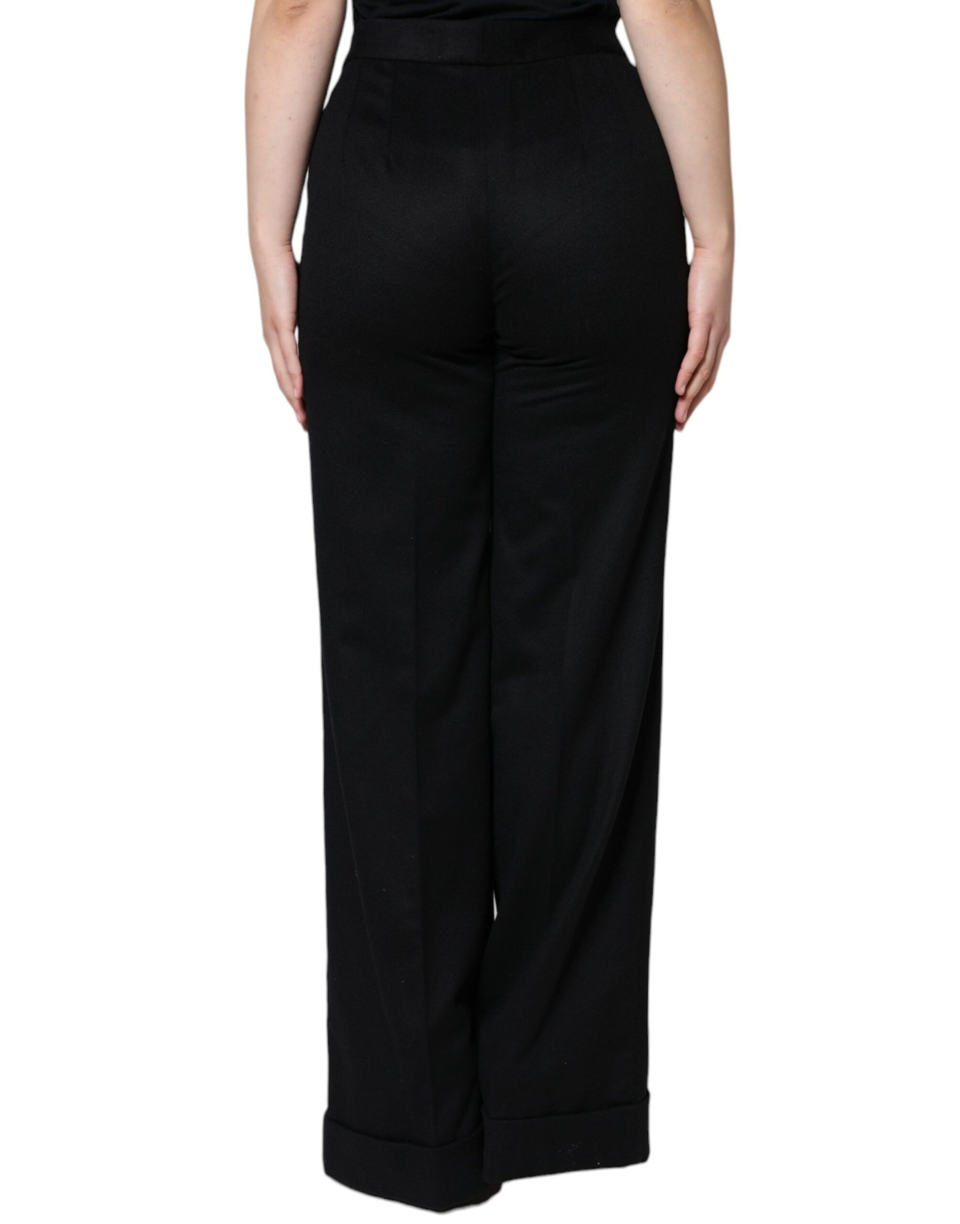 Dolce & Gabbana Black Cashmere Mid Waist Women Boot Cut Pants by Dolce & Gabbana