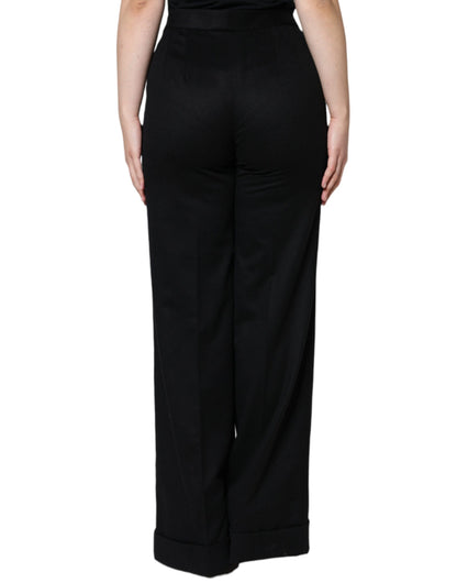 Dolce & Gabbana Black Cashmere Mid Waist Women Boot Cut Pants by Dolce & Gabbana