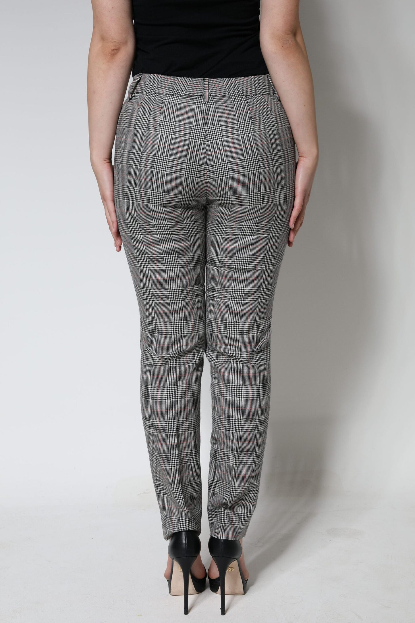 Dolce & Gabbana Gray Plaid Wool Mid Waist Women Tapered Pants by Dolce & Gabbana