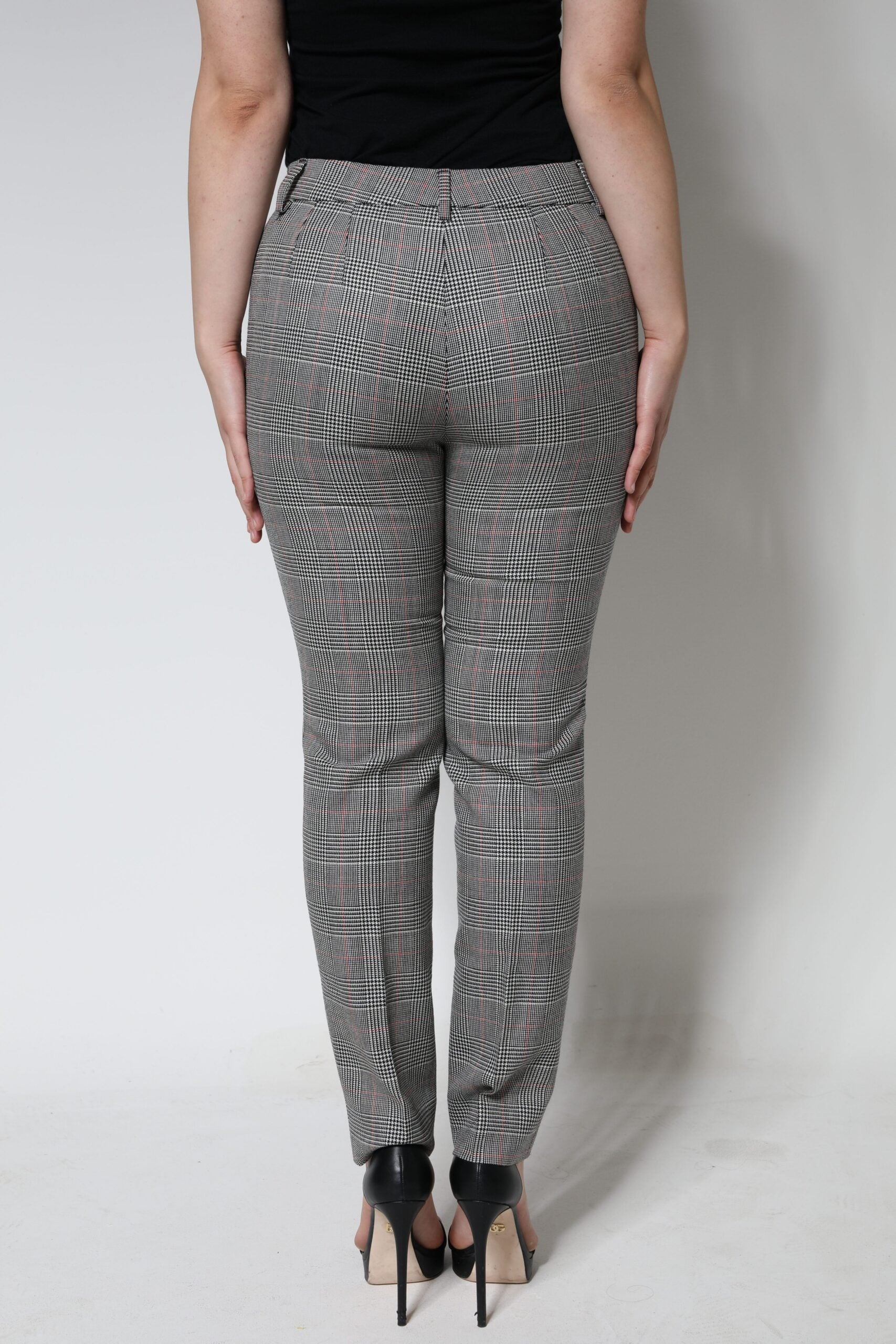 Dolce & Gabbana Gray Plaid Wool Mid Waist Women Tapered Pants by Dolce & Gabbana