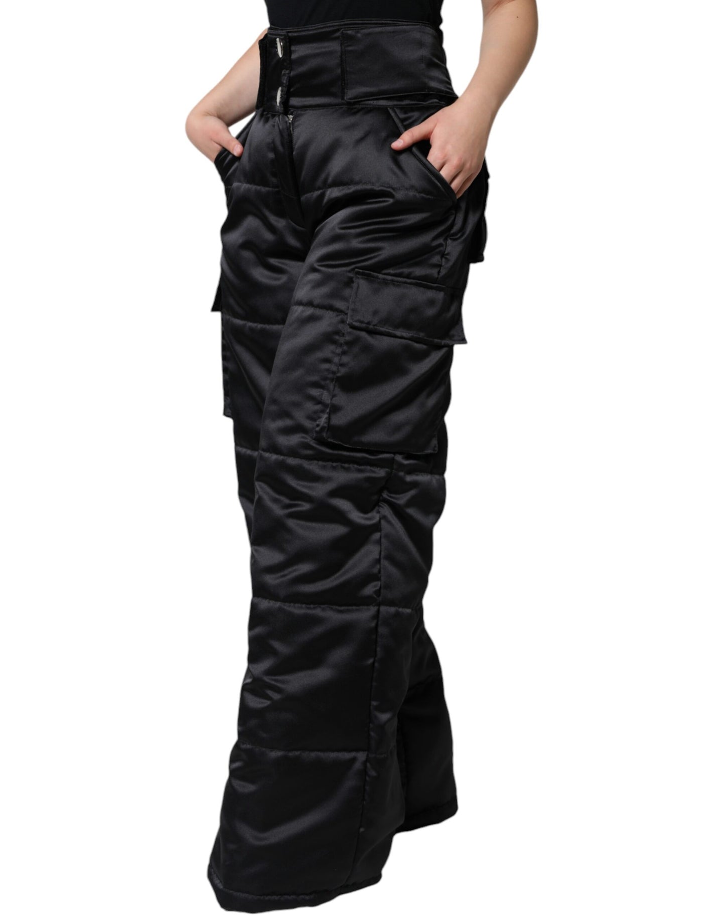 Dolce & Gabbana Black Quilted High Waist Women Boot Cut Pants by Dolce & Gabbana