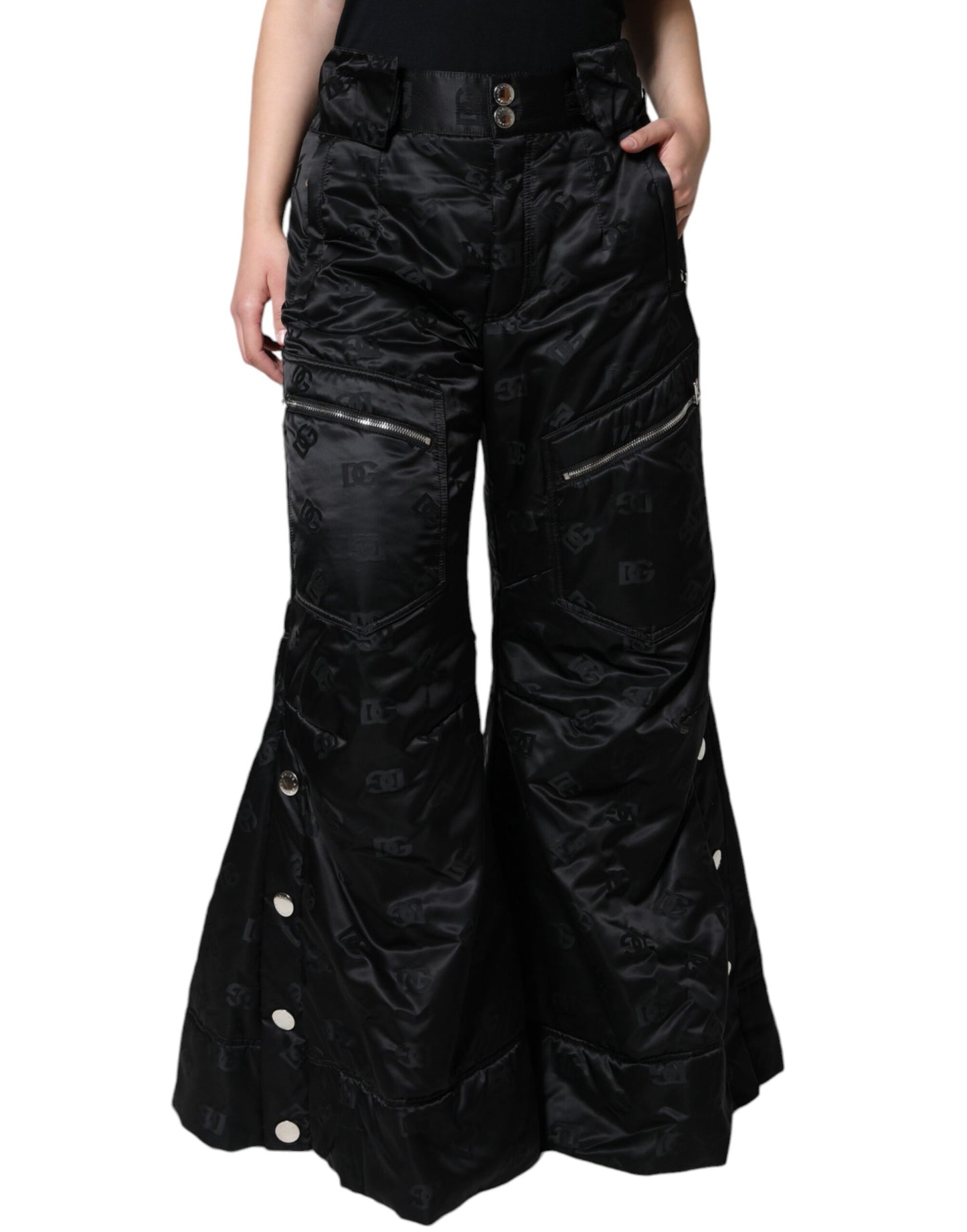Dolce & Gabbana Black Quilted High Waist Women Wide Leg Pants by Dolce & Gabbana