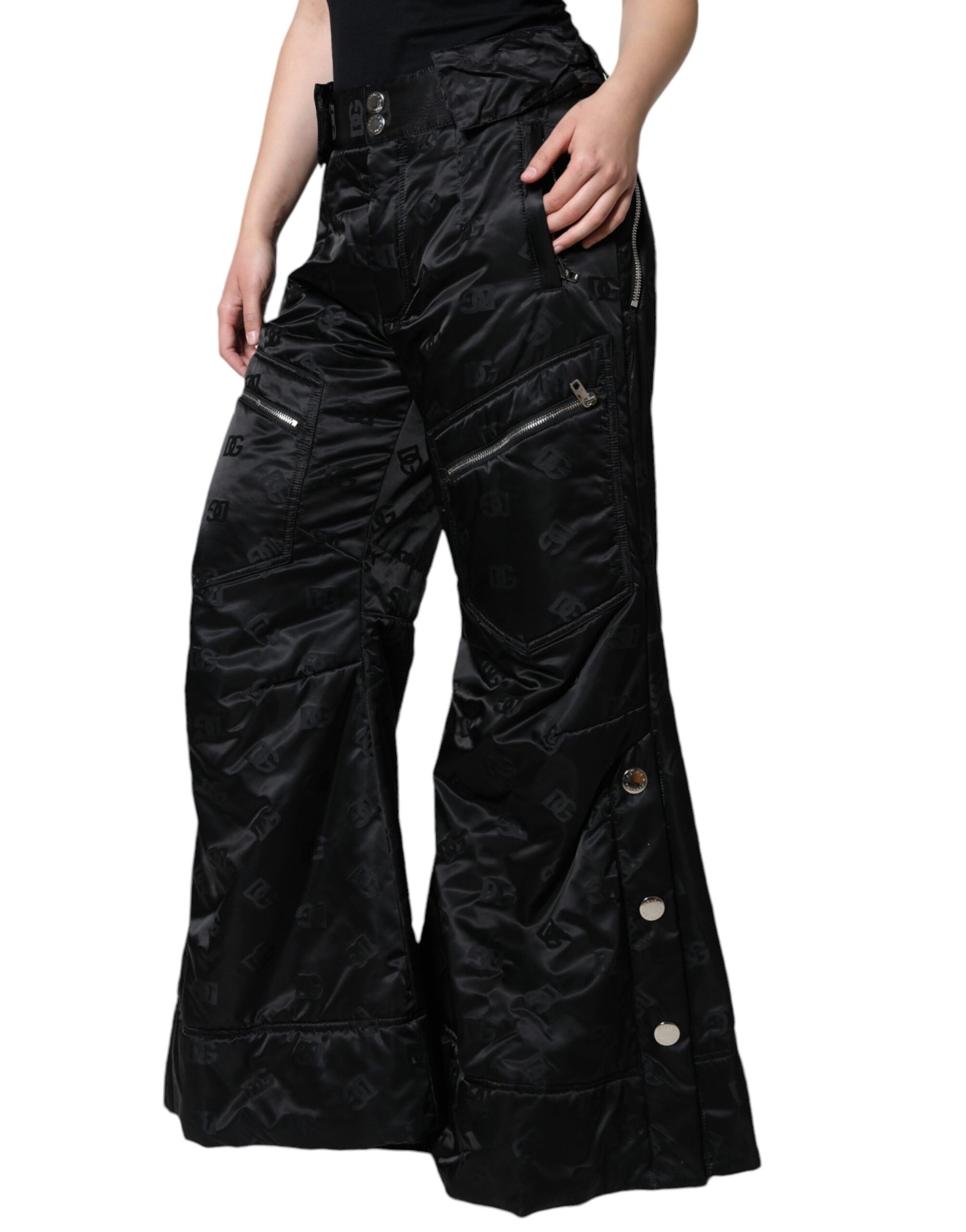 Dolce & Gabbana Black Quilted High Waist Women Wide Leg Pants by Dolce & Gabbana