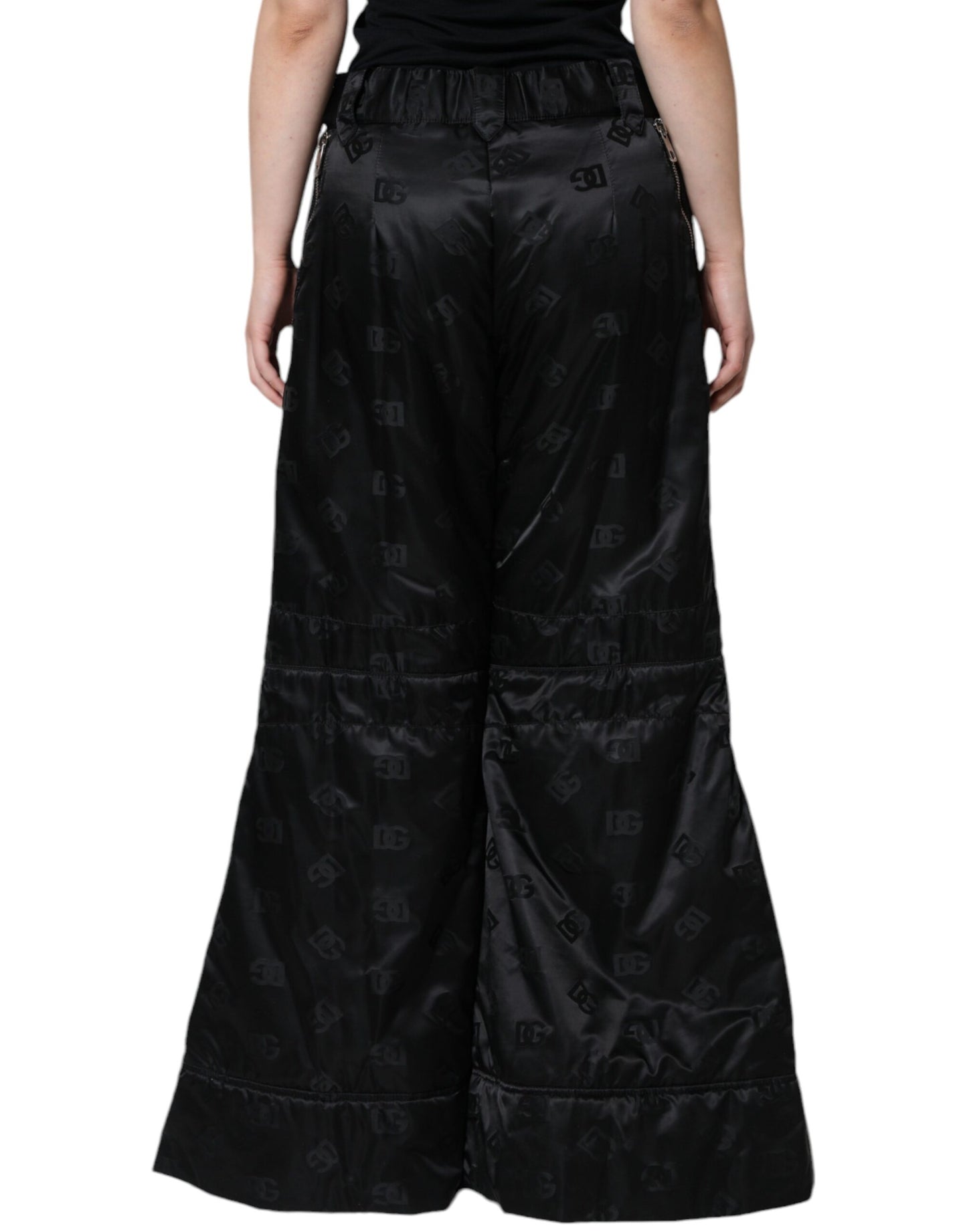 Dolce & Gabbana Black Quilted High Waist Women Wide Leg Pants by Dolce & Gabbana