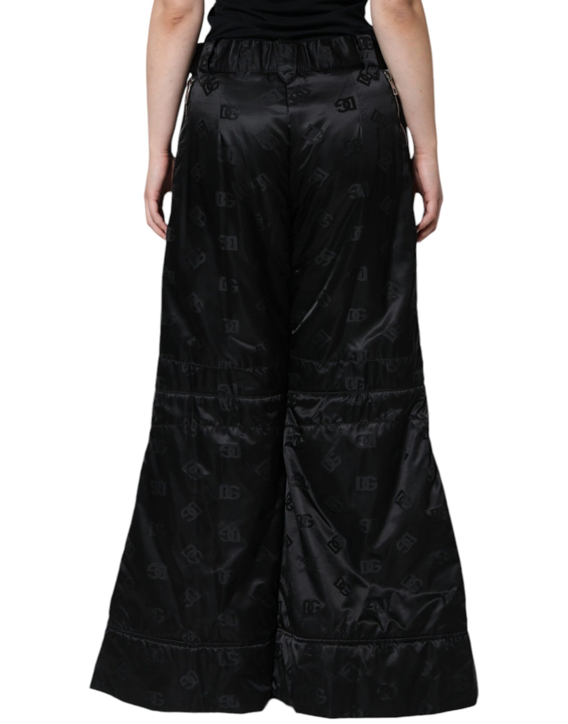 Dolce & Gabbana Black Quilted High Waist Women Wide Leg Pants by Dolce & Gabbana