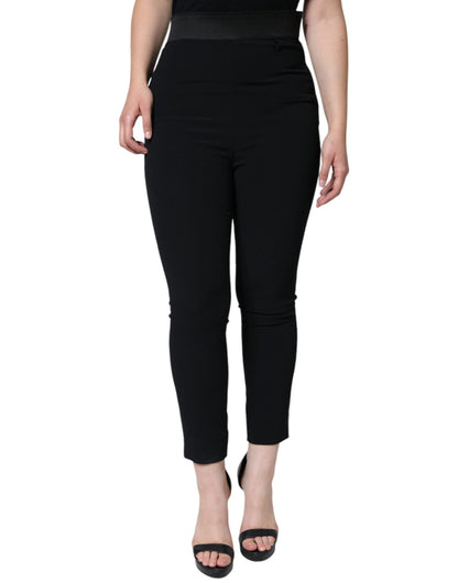 Dolce & Gabbana Black Viscose High Waist Tapered Pants by Dolce & Gabbana