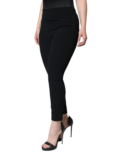 Dolce & Gabbana Black Viscose High Waist Tapered Pants by Dolce & Gabbana