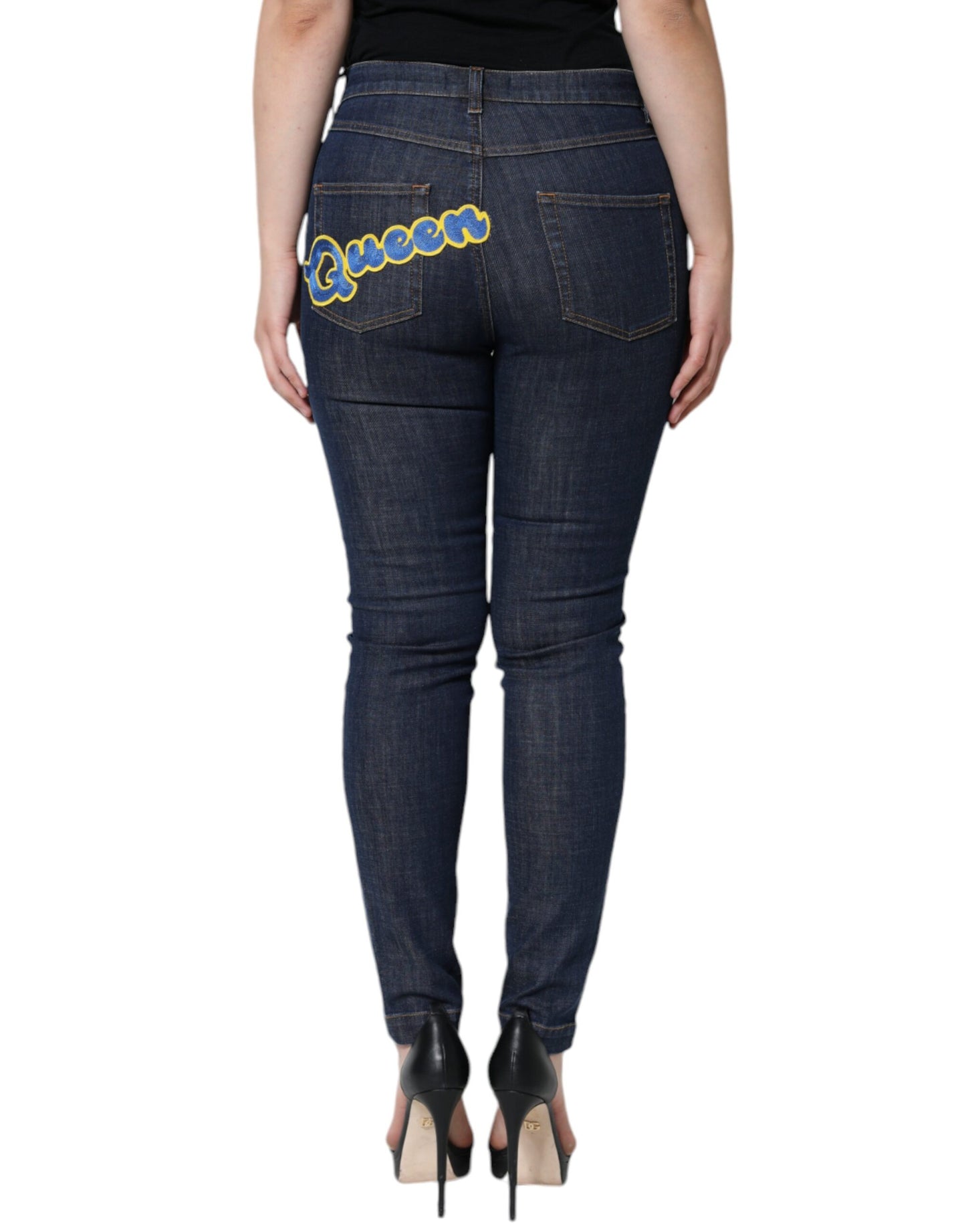 Dolce & Gabbana Dark Blue QUEEN Cotton Skinny Denim Jeans by Dolce & Gabbana