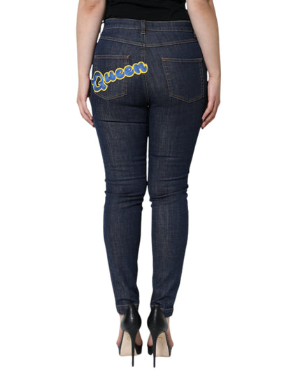Dolce & Gabbana Dark Blue QUEEN Cotton Skinny Denim Jeans by Dolce & Gabbana
