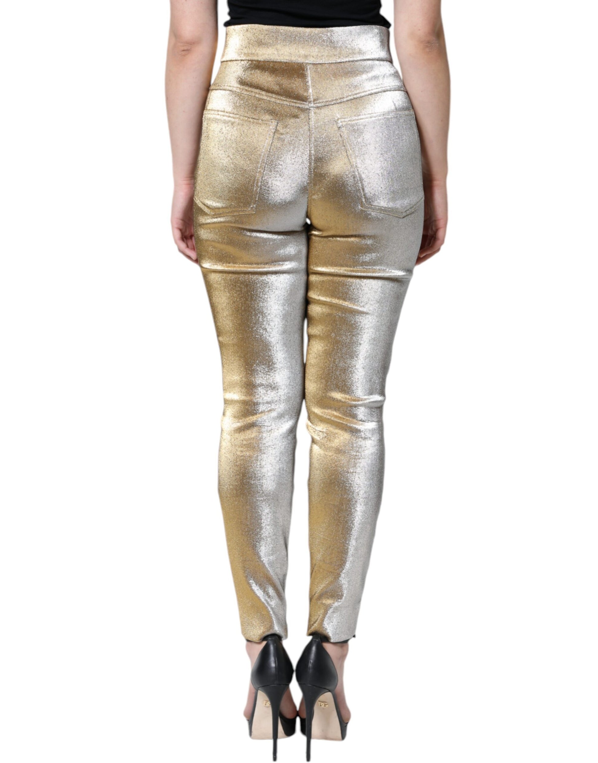 Dolce & Gabbana Metallic Gold High Waist Skinny Pants by Dolce & Gabbana